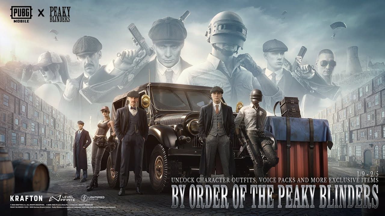 Outfit karakter Thomas Shelby Peaky Blinders PUBG Mobile dengan setelan tiga potong dan topi pet