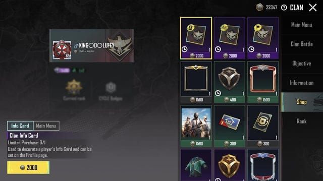 PUBG Mobile clan missions screen showing point values and mission completion status