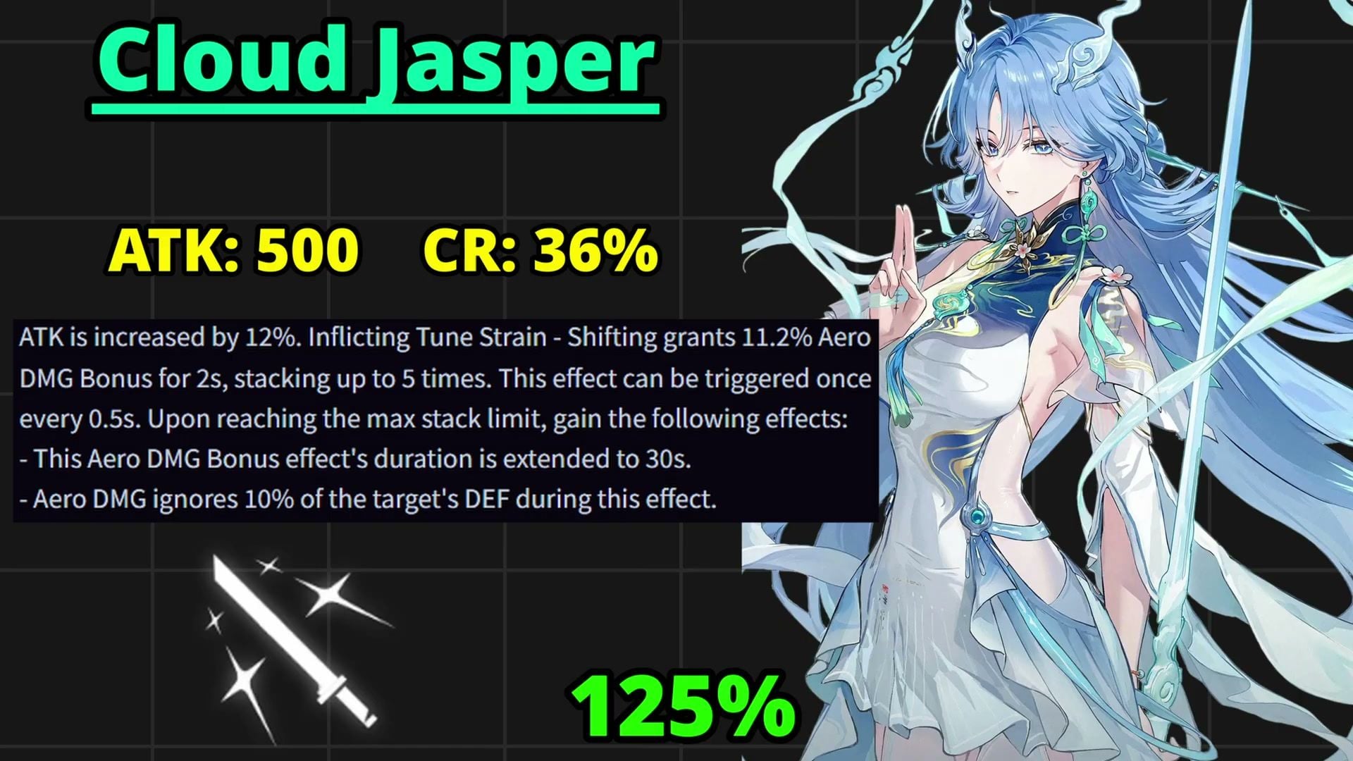 Estadísticas de Jaspe de Nube, la mejor arma para Qingxiao