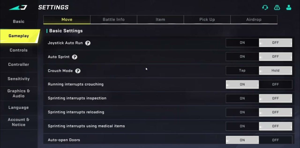 Blood Strike best settings Gameplay Move tab