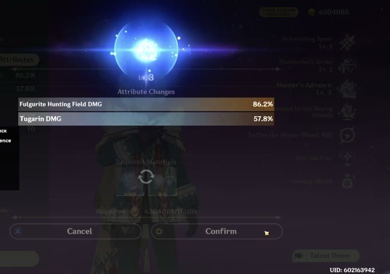 Alyosha Hunter's Advance talent upgrade Fulgurite Hunting Field Tugarin DMG