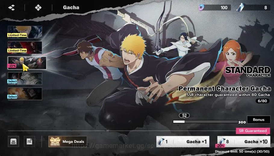 เมนูเลือกเซิร์ฟเวอร์ของ BLEACH Soul Resonance ที่แสดงเซิร์ฟเวอร์ระดับภูมิภาค