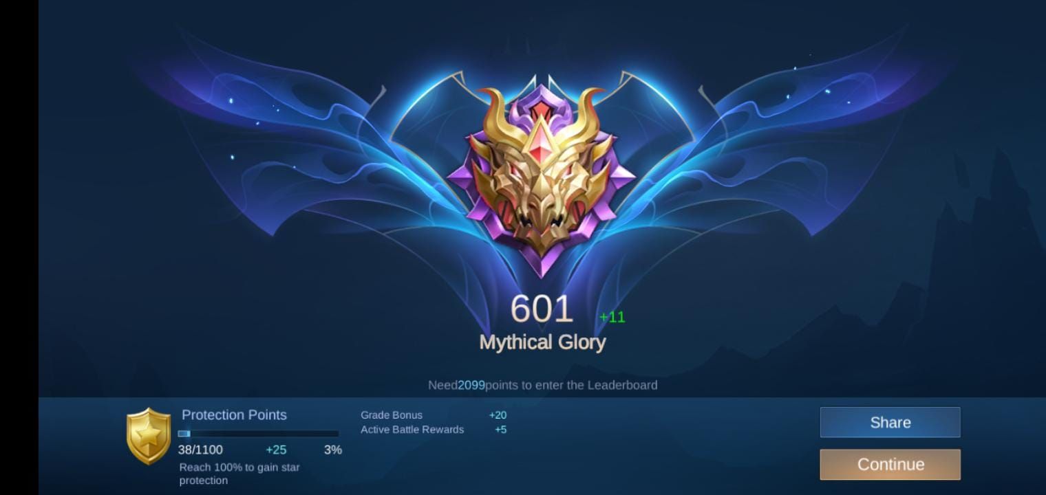 Interface do ranque Mítico do Mobile Legends exibindo o sistema de Pontos Míticos e o placar regional