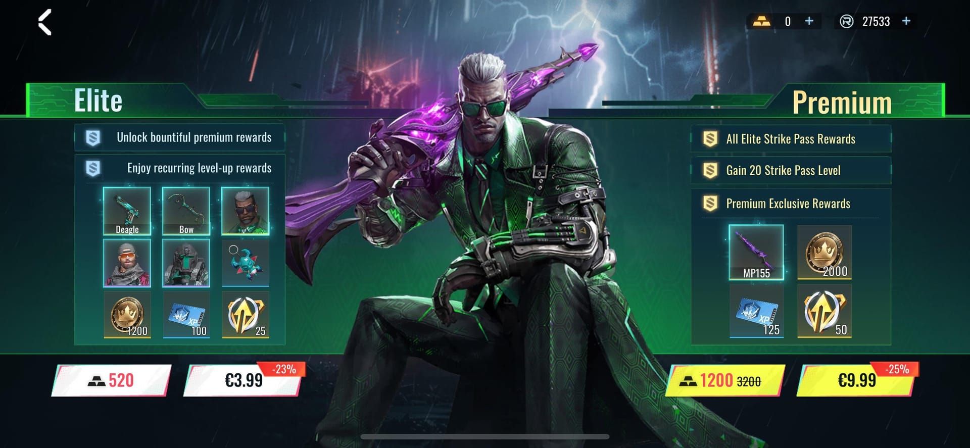 Blood Strike Strike Pass Elite tier interface showing rewards and progression tracks