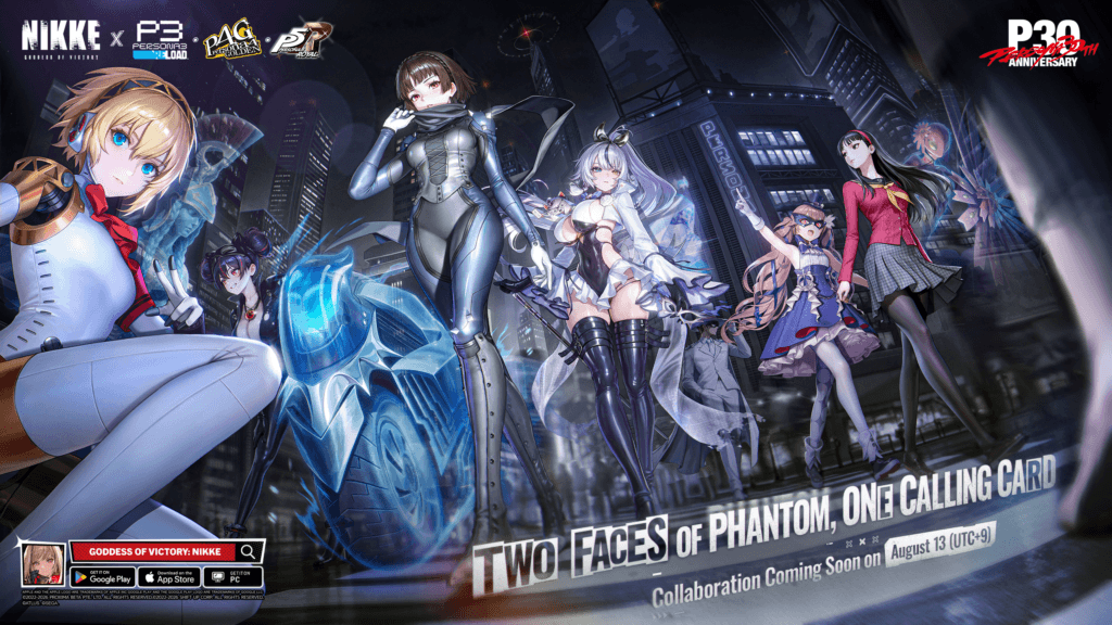 Official PERSONA ON FRONTLINE key visual with Aigis, Makoto, and Yukiko