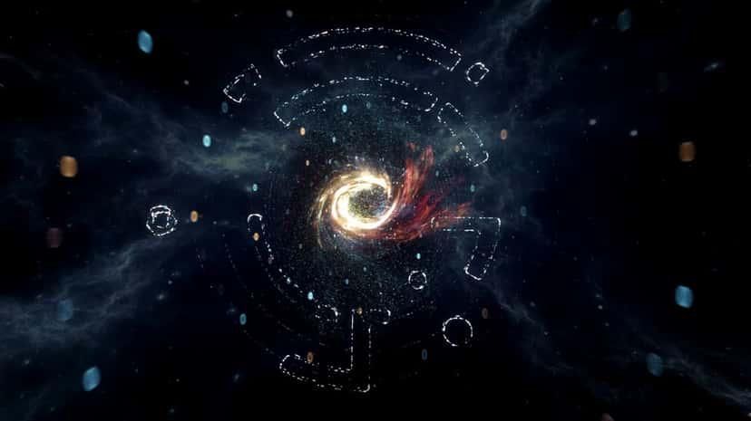 Personajul jucătorului plutind în anomalia Unity din Starfield