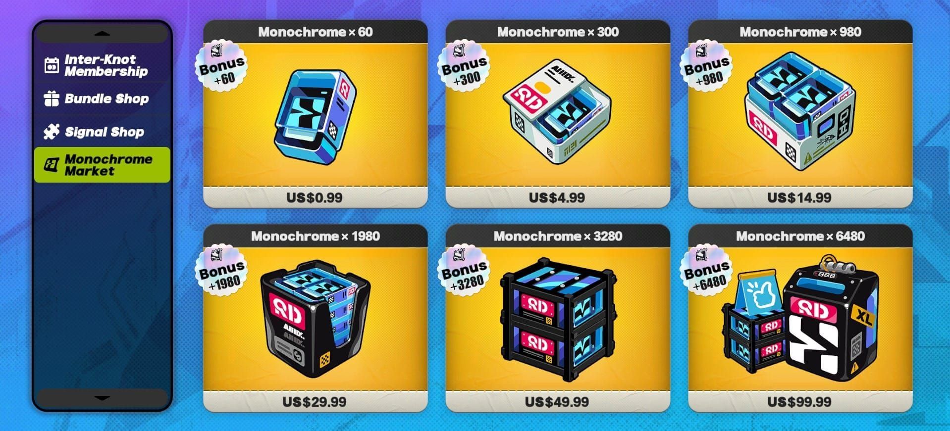 Regional pricing comparison for Zenless Zone Zero 3280 Monochrome pack across different currencies