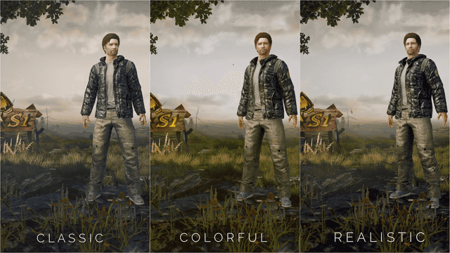 Comparison of PUBG Mobile visual styles showing improved enemy visibility with Colorful style versus Realistic style