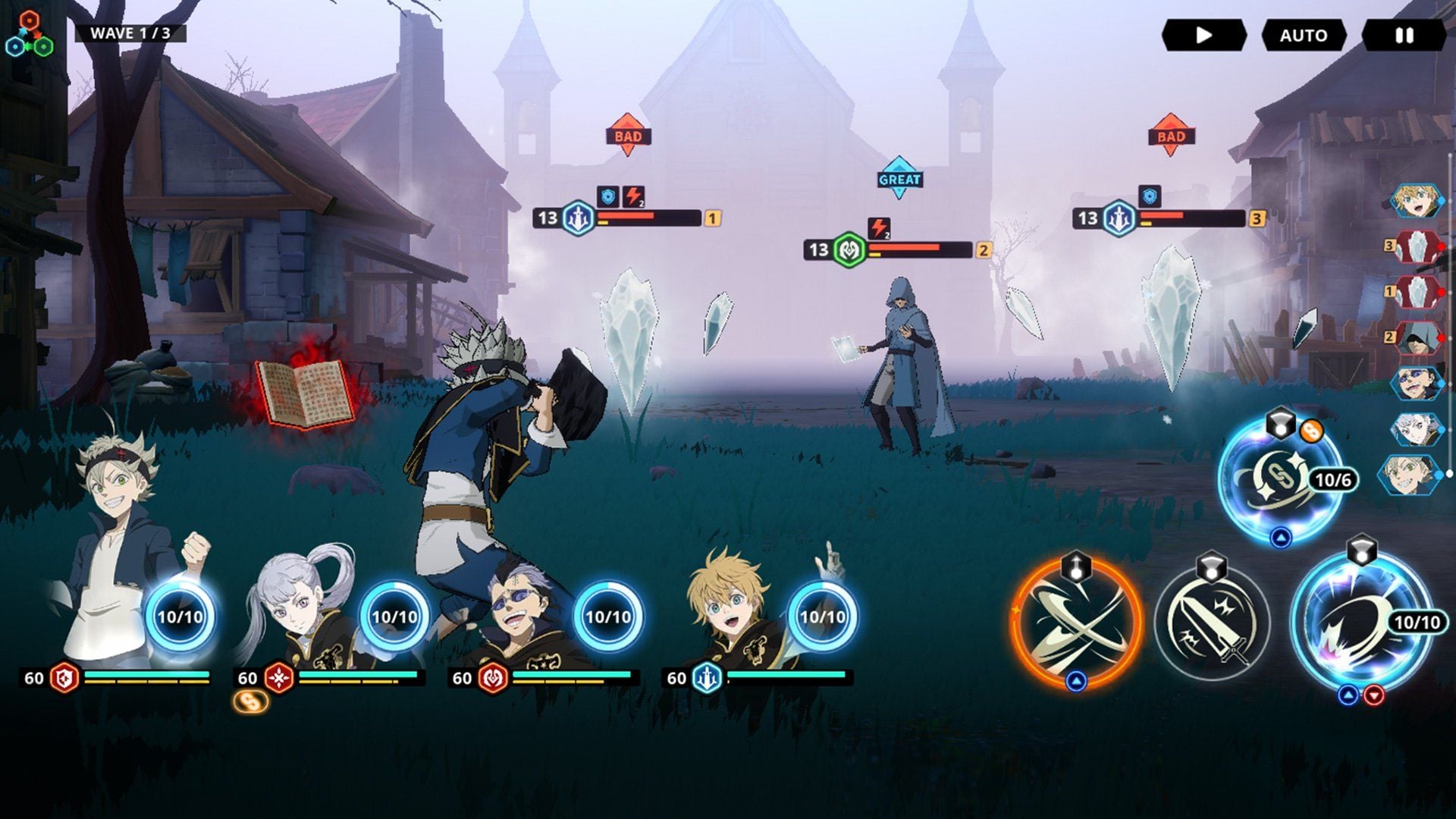 شاشة معركة تكتيكية قائمة على الأدوار في Black Clover M Rise of The Wizard King
