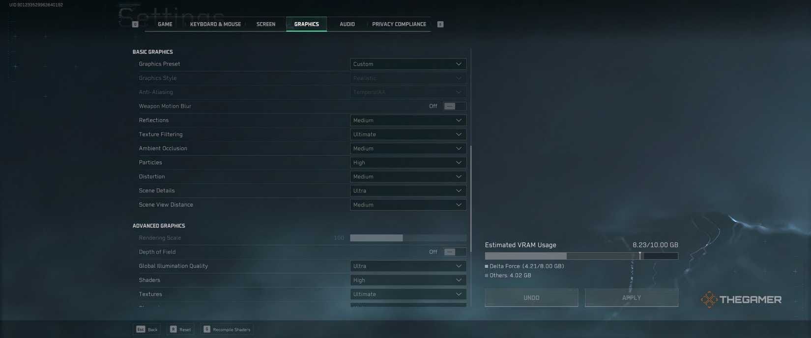 Carta tetapan optimum PC pertengahan Delta Force