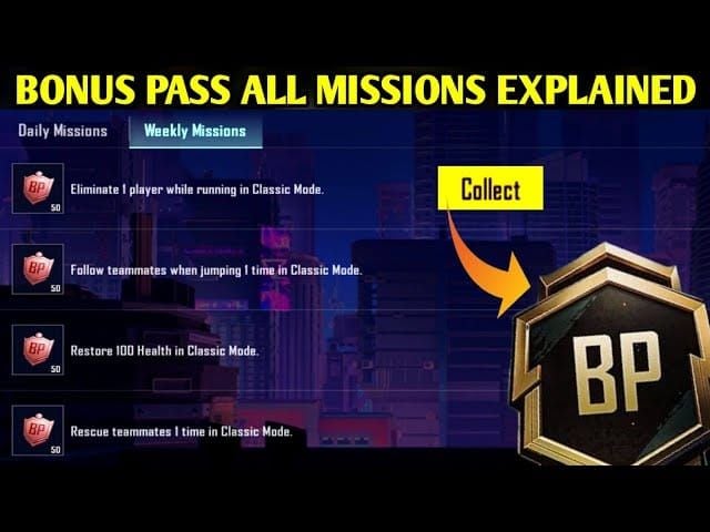 PUBG Mobile A14 Bonus Pass mission progression guide showing daily requirements and objectives