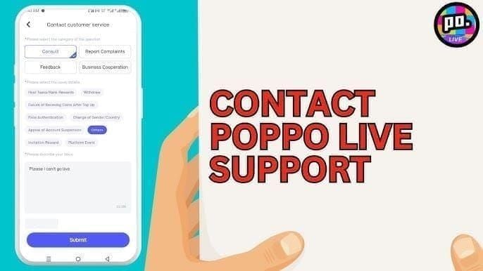 Interfaccia di chat di supporto in-app di Poppo Live