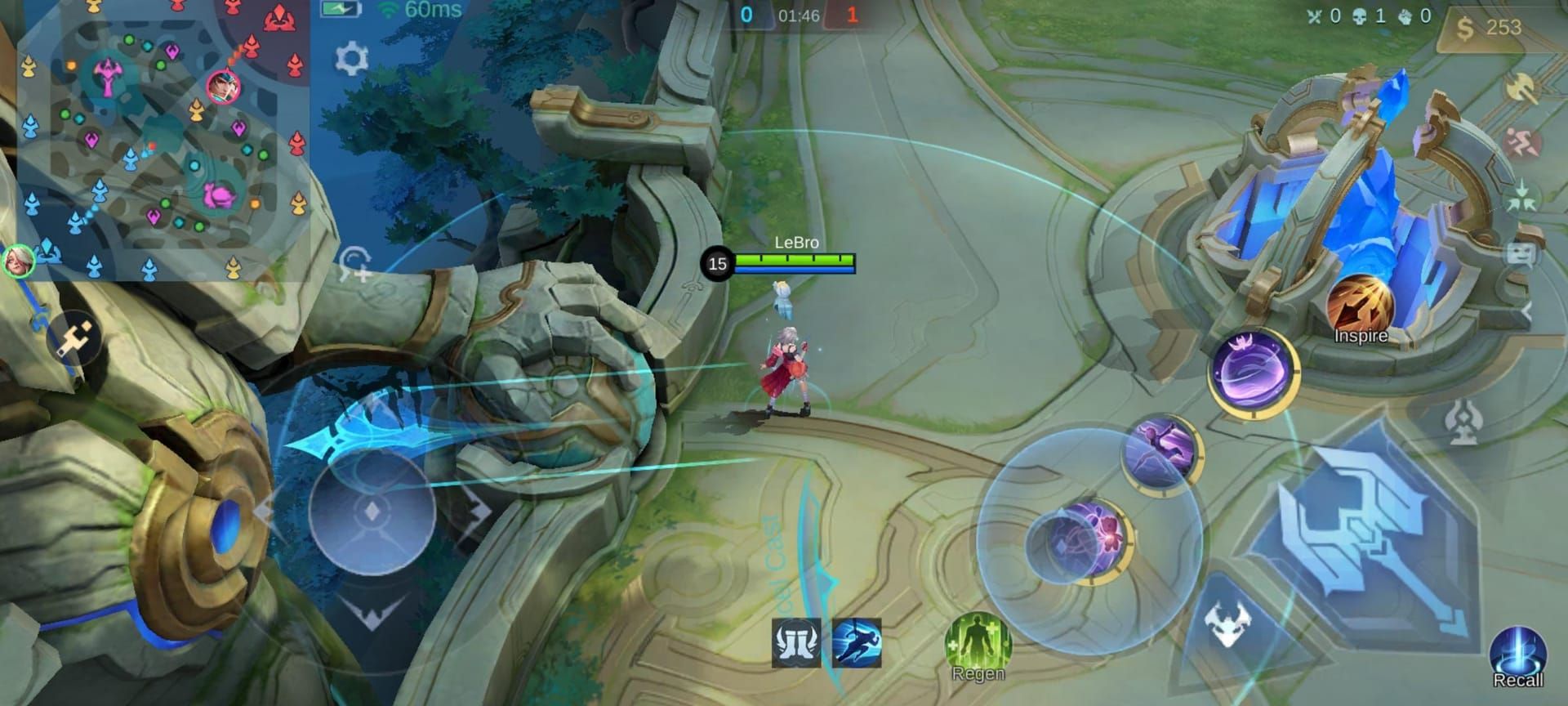 إعداد عجلة المهارات في موبايل ليجندز مع تكوين زر إلغاء الإلقاء المكبر