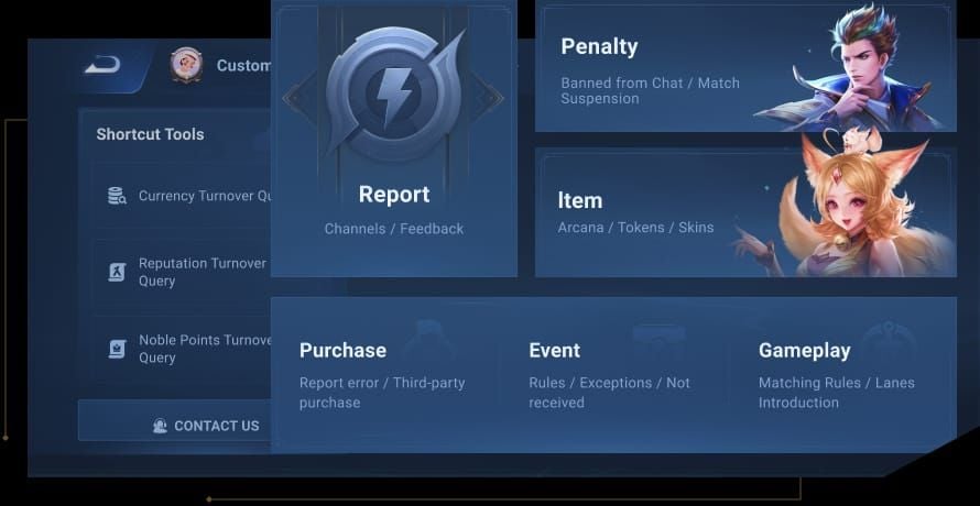 Honor of Kings in-game customer service ticket submission screen