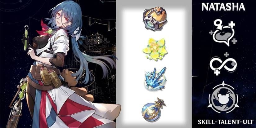 شاشة ترقية شخصية ناتاشا تظهر مواد الآثار والتكاليف في Honkai Star Rail