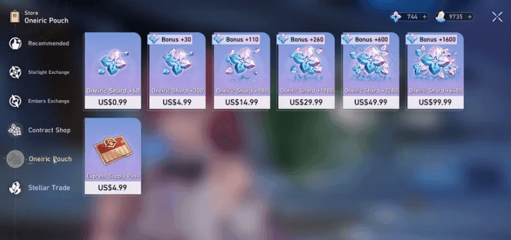 Comparison of Honkai Star Rail direct currency purchase options and their prices
