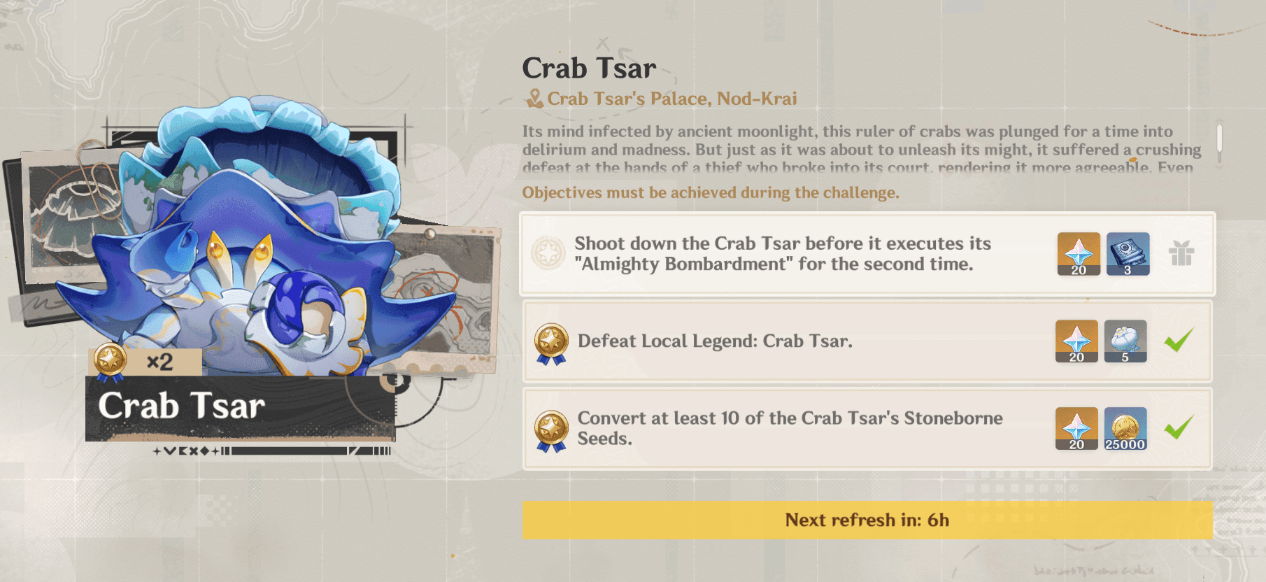 Imagine ghid Genshin Impact pentru Crab Tsar Valiant Chronicle în Nod-Krai