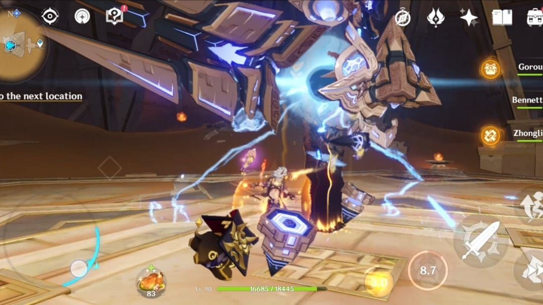 Genshin Impact screenshot of Itto team rotation with Gorou Skill and Burst