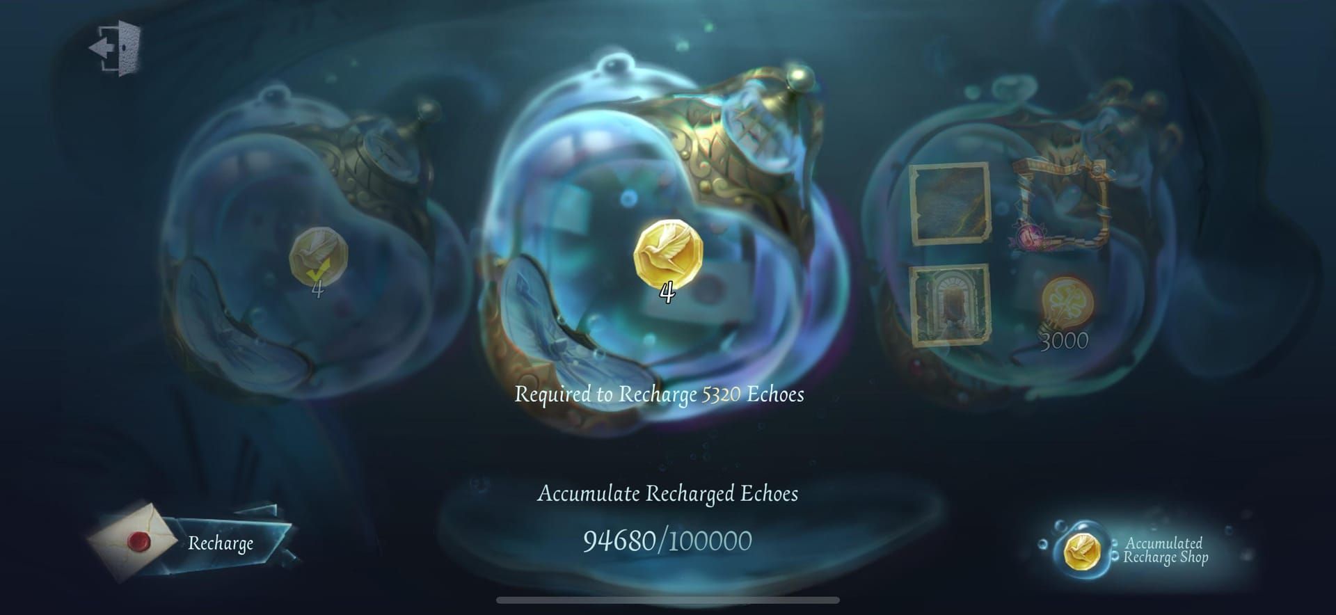 Identity V cumulative recharge milestone rewards showing spending tiers