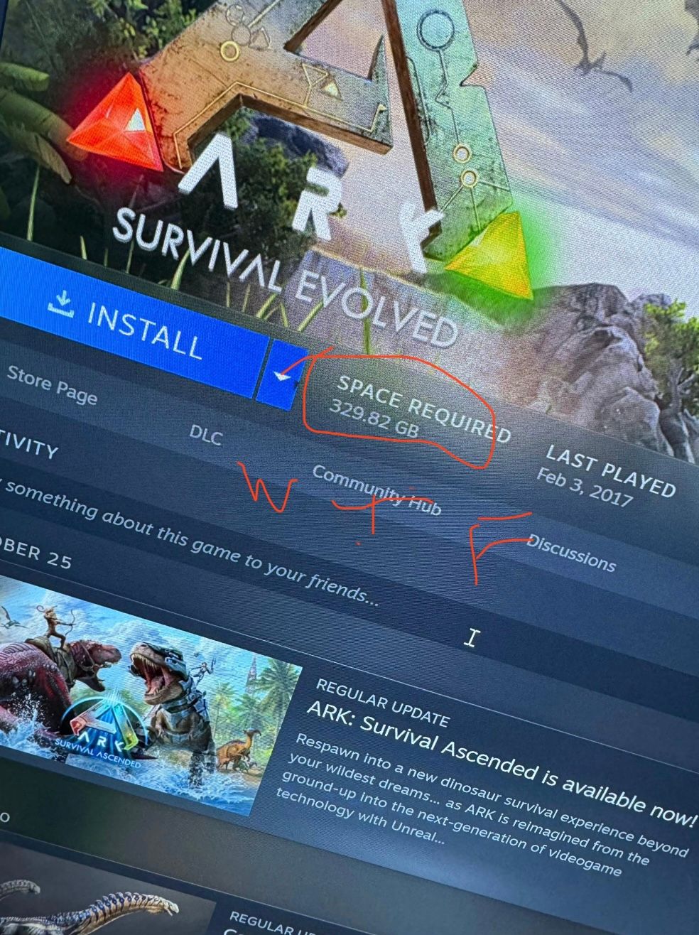 The capacity of "Ark: Survival Evolved" is almost 330GB, and players who return to the game will directly "crash"