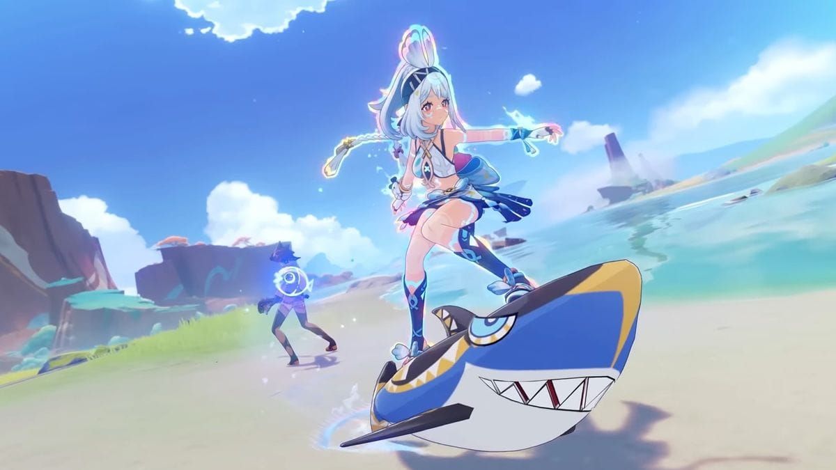 Mualani riding her shark in Surfshark Wavebreaker mode with visible Nightsoul point counter