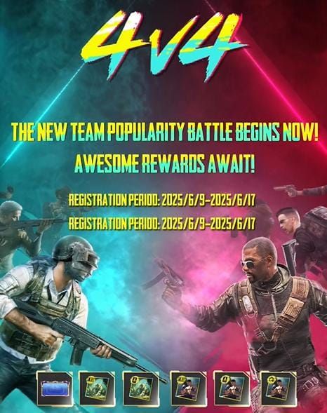 PUBG Mobile 4v4 Popularity Battle mode interface showing turn-based team mechanics