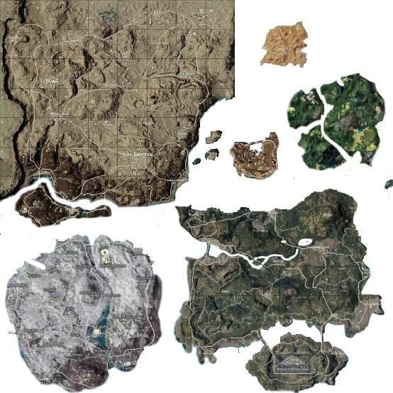 PUBG Mobile 地图对比显示海岛、雨林和沙漠的战略位置