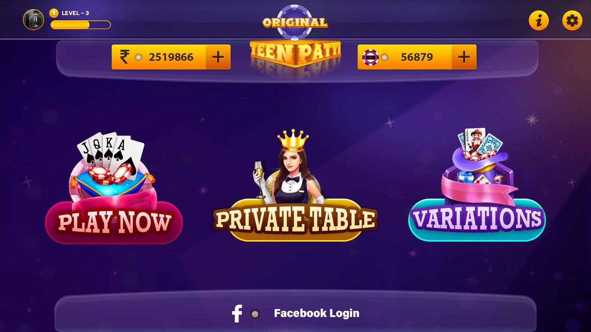 Schermata della lobby di Teen Patti Gold