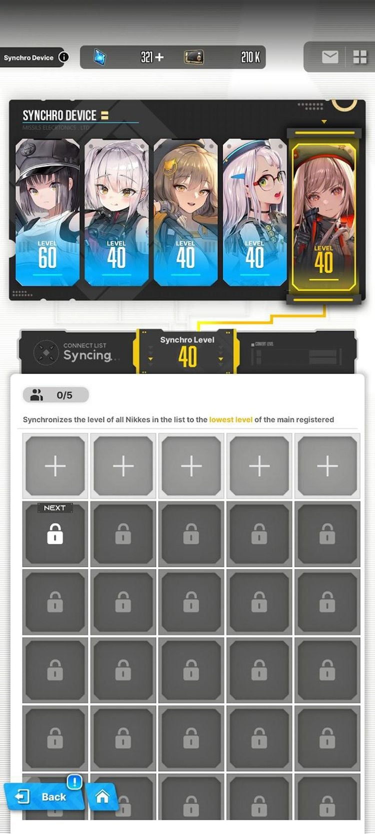 Nikke Synchro Device Slot-Verwaltung