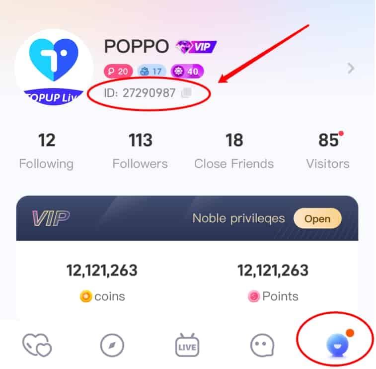 Layar pembelian koin Poppo Live yang menunjukkan harga dan nilai tukar