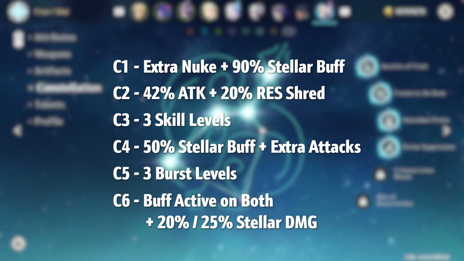 Ringkasan buff Stellar konstelasi Odette C1 hingga C6
