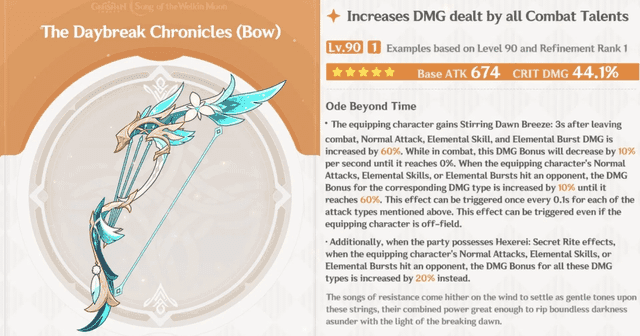 《破晓编年史》在《原神》中的专属弓箭武器属性