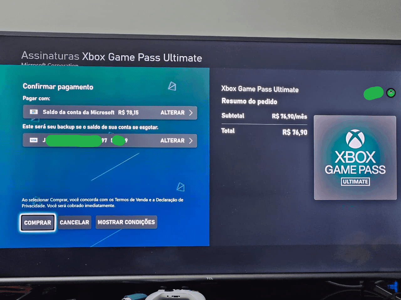 Microsoft account payment and checkout security prompt on console