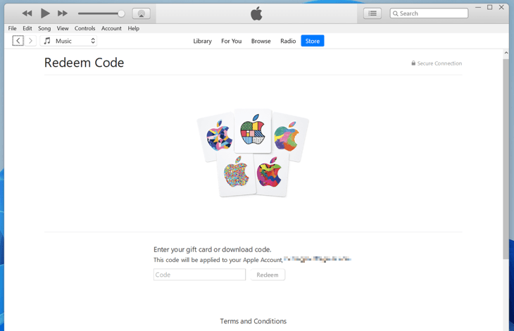 Strona internetowa Apple do realizacji kodów podarunkowych