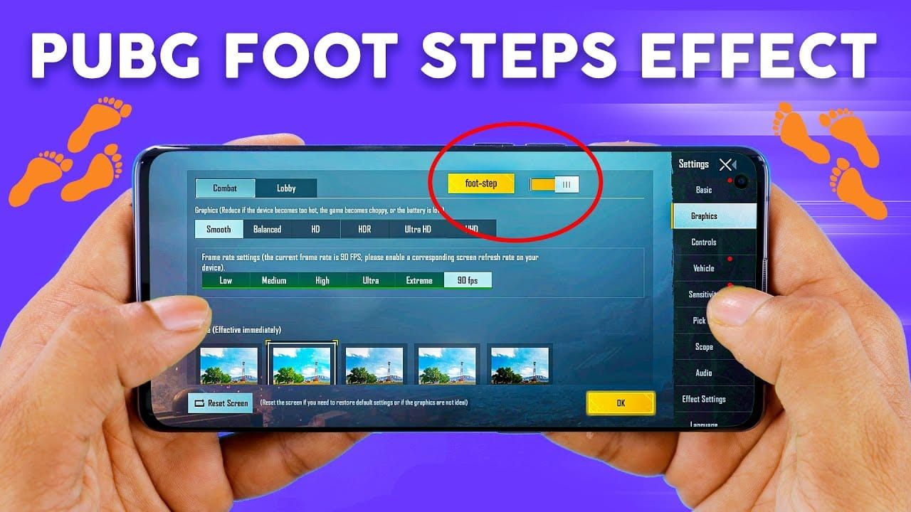 Mobile equalizer interface displaying custom EQ curve optimized for PUBG Mobile footstep detection