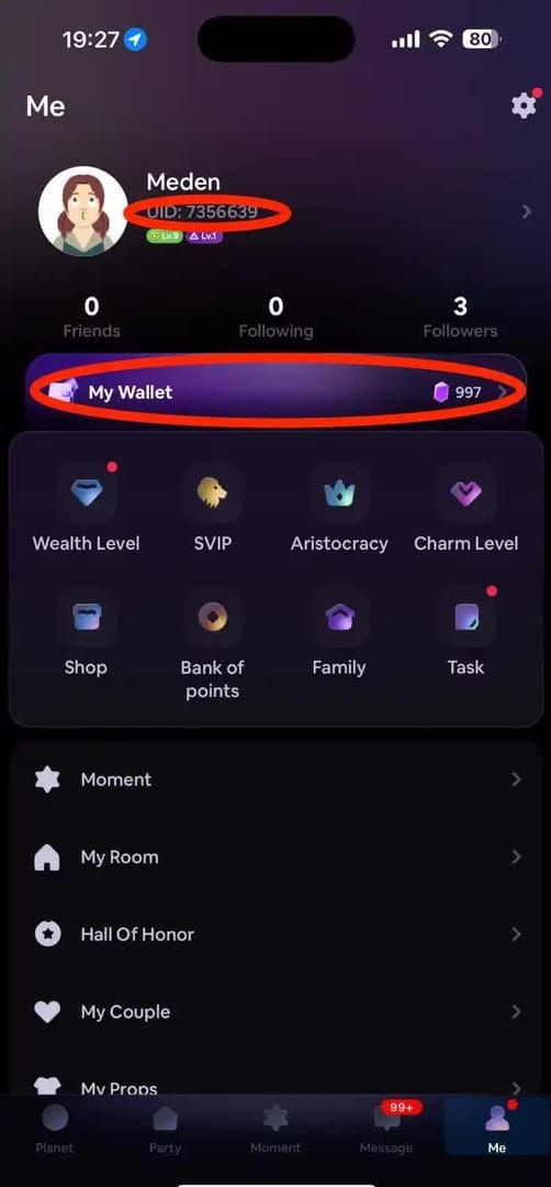 Soul Chill 游戏内个人资料界面，显示用于充值的玩家 UID