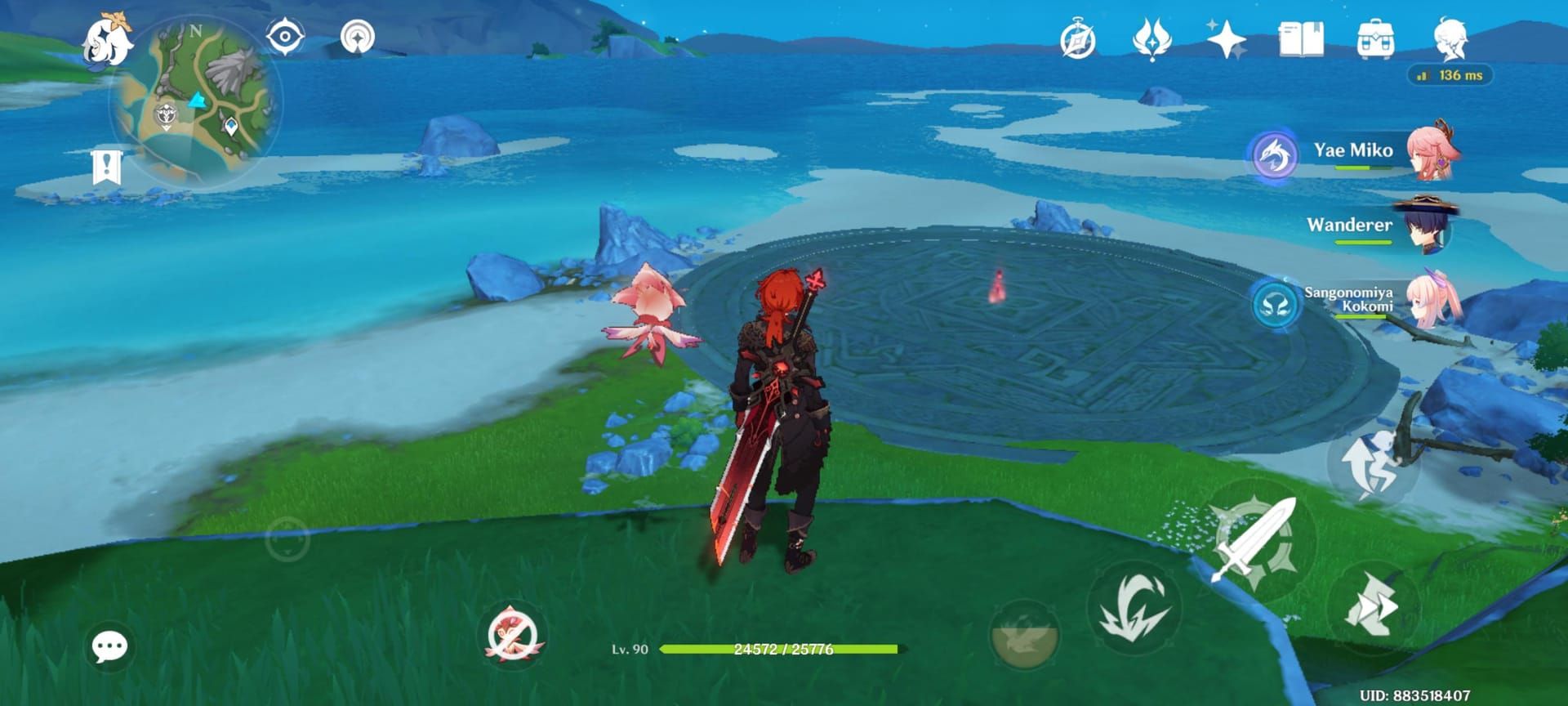 لقطة شاشة لقتال زعيم في قنشن إمباكت في ساحة تشبه Luna IV مع حركات قتالية وميكانيكيات