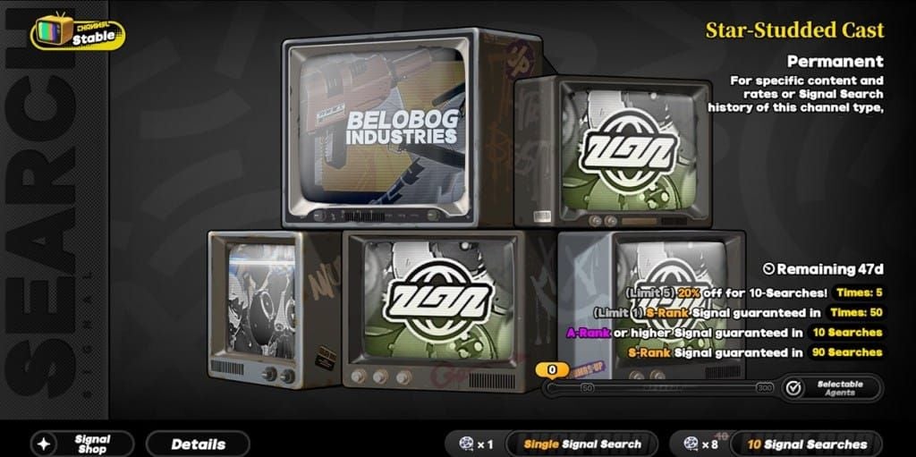 Interface do histórico de pity de banner de Zenless Zone Zero mostrando registros de pulls e histórico de Rank-S