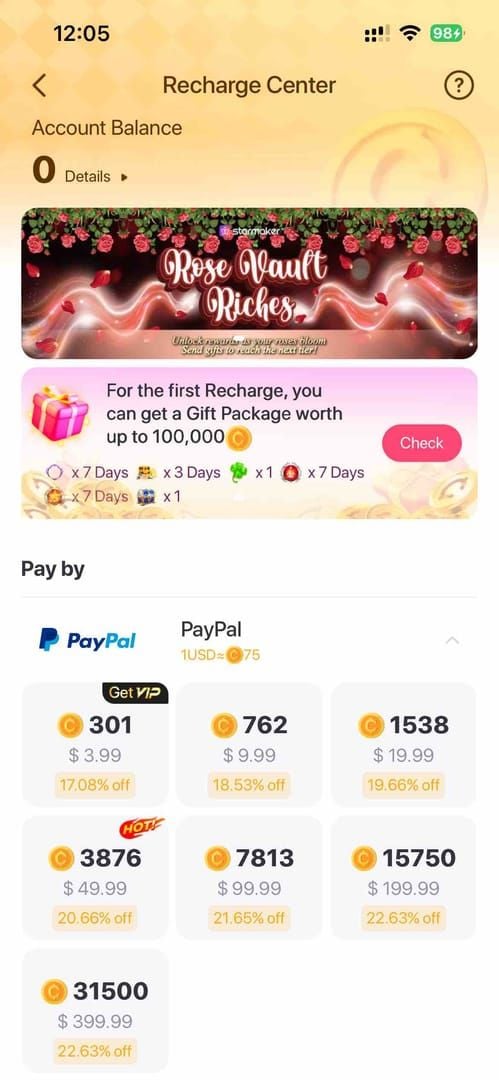 Historie objednávek Google Play zobrazující podrobnosti transakce StarMaker: Sing Karaoke Coins
