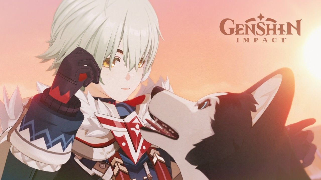 Official Alyosha Wintry Hunt Genshin Impact trailer still with Tugarin