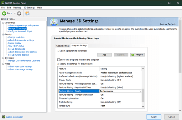 NVIDIA Control Panel showing Genshin Impact optimization settings