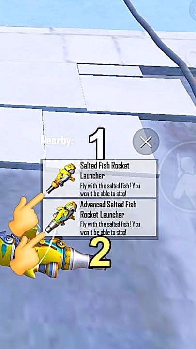 PUBG Mobile Salted Fish Rocket Launcher weapon with ice projectile effects