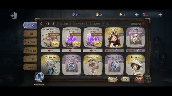 Identity V in-game winkel met Palace Museum S39 skin Echoes prijzen