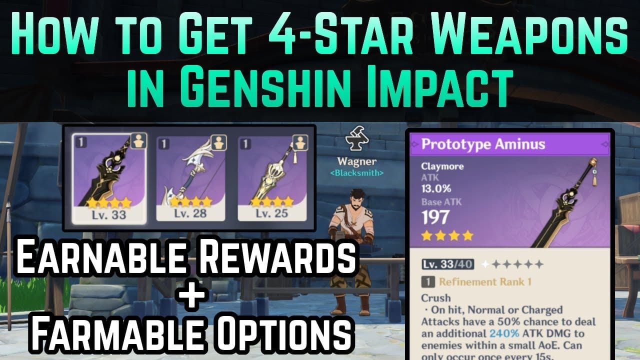Comparison between 4-star forgeable weapons and 5-star signature weapons showing stat differences