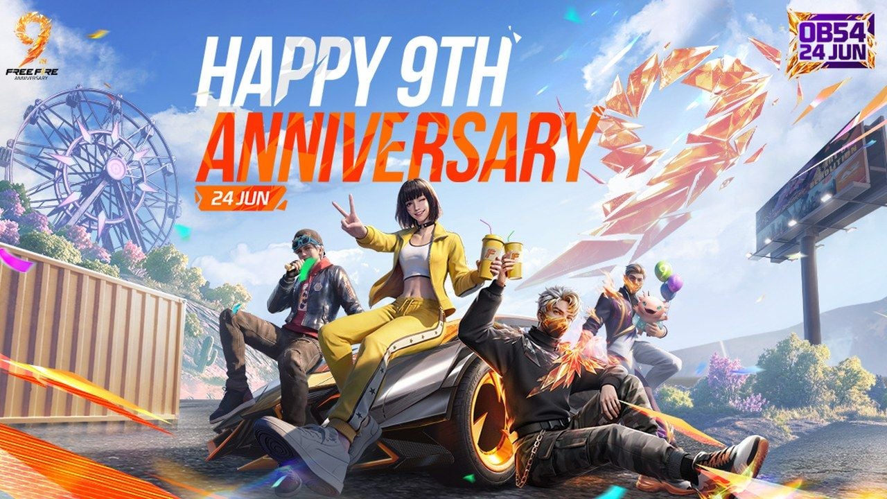 แบนเนอร์ทางการฉลองครบรอบ 9 ปี Free Fire แพตช์ OB54 ลงวันที่ 24 มิถุนายน