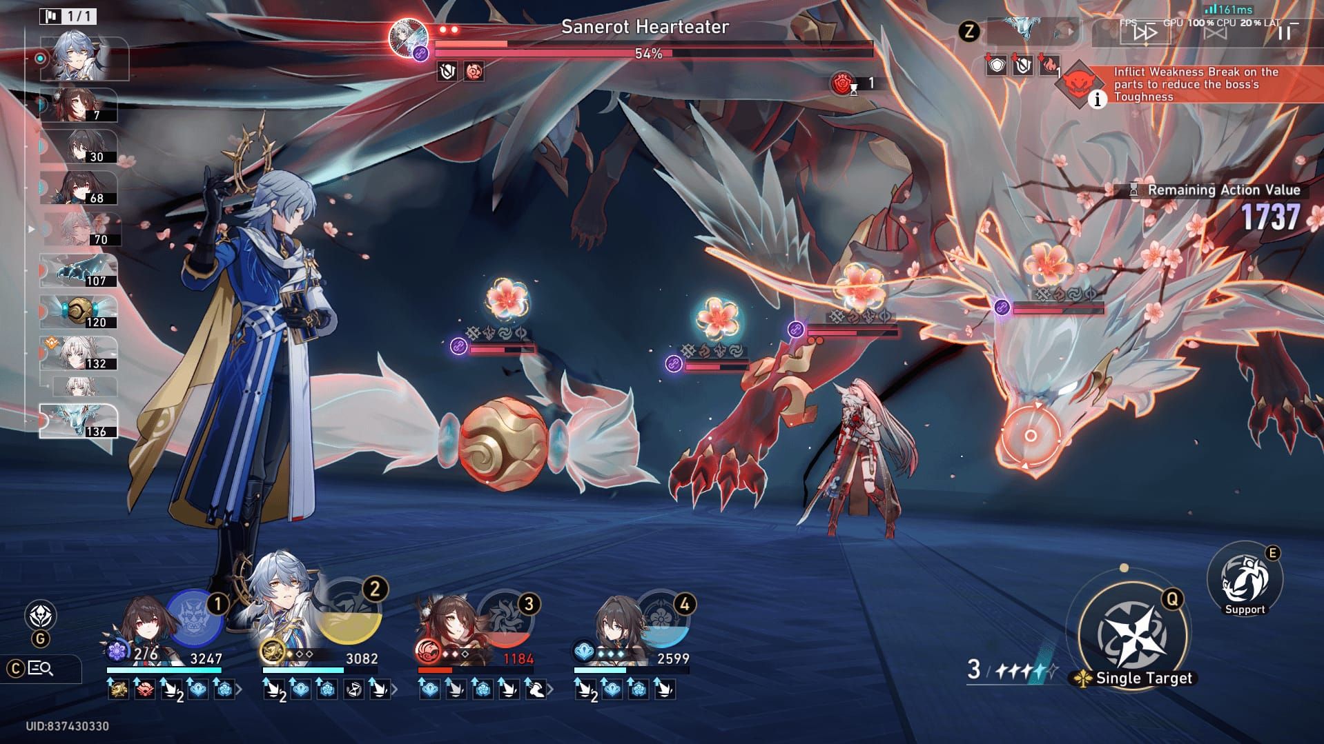 Screenshot Honkai Star Rail Fugue Exo-Toughness pada bar toughness musuh