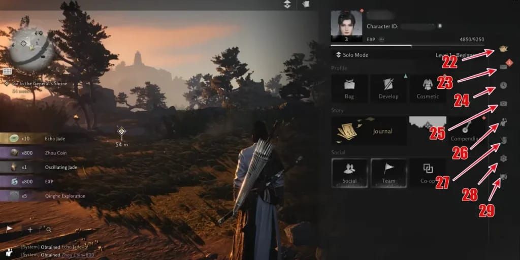 Antarmuka PC Where Winds Meet menampilkan UID pemain melalui menu ESC