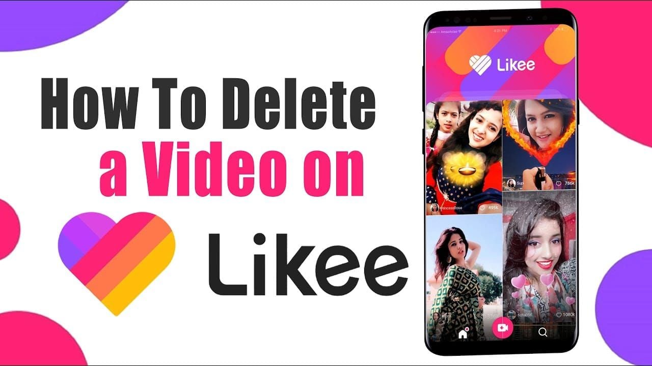 Step-by-step Likee app interface for deleting a video