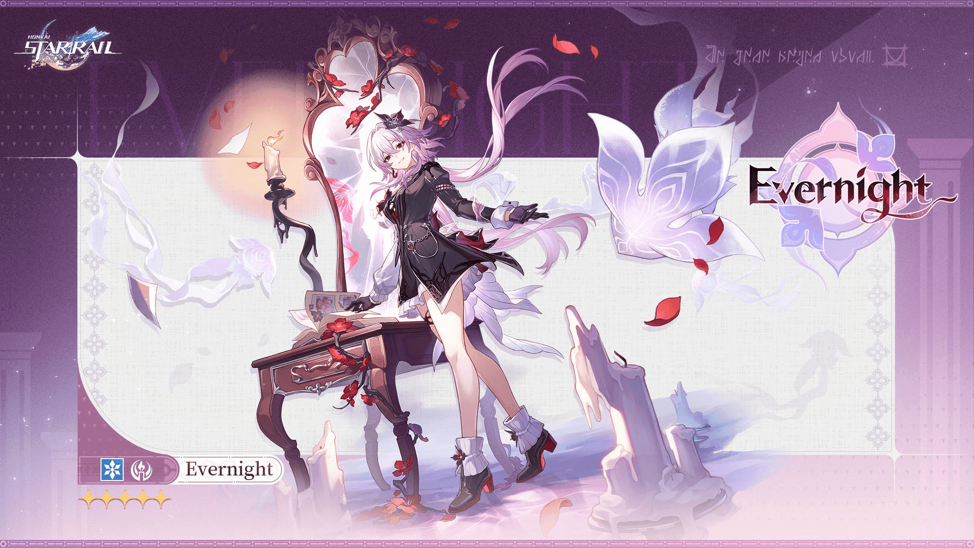Evernight character from Honkai Star Rail, ice-element Remembrance path with memosprite companion