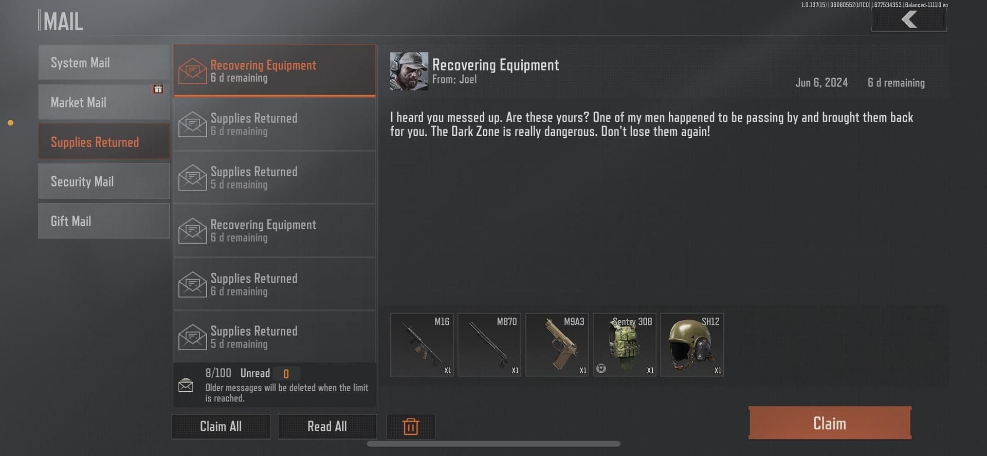 Arena Breakout insurance recovery interface post-raid